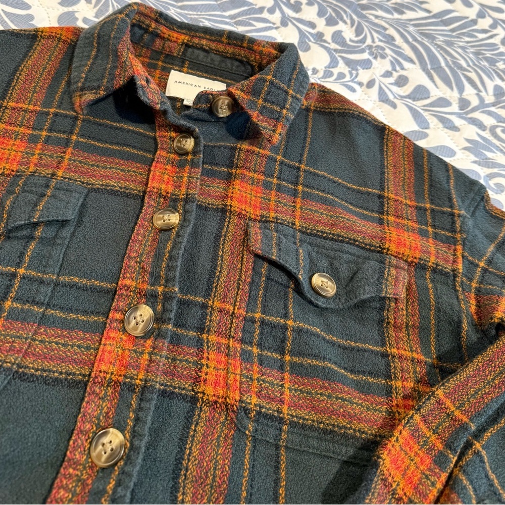 American Eagle Outfitters Cropped Plaid Jacket - Dark Green and Orange - Picture 3 of 4